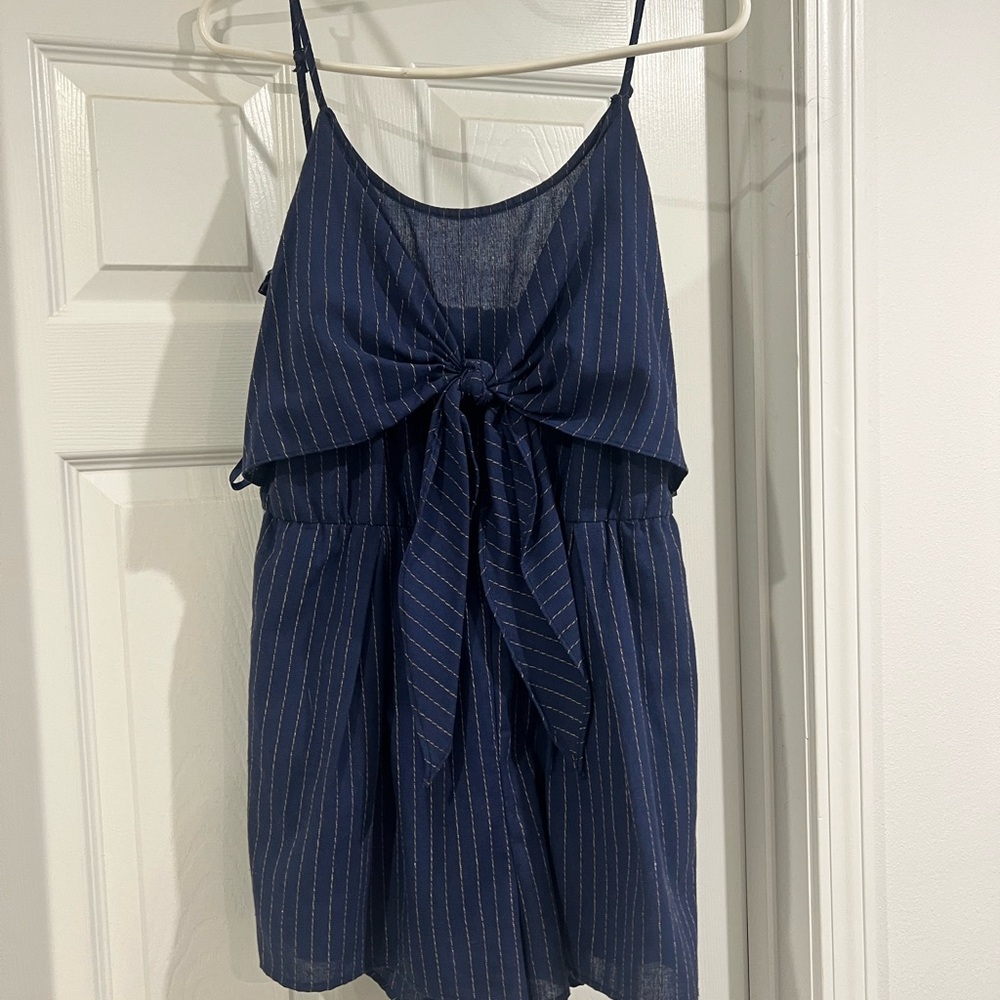 Navy Striped Tie-Front Dress